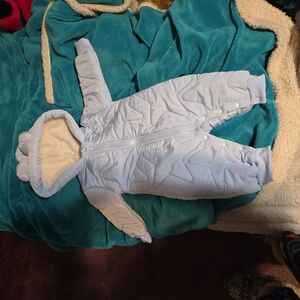 New Snowsuit Baby Boy Blue Quilted Hooded Teddy Ears Footed Fleece Lined 6-9